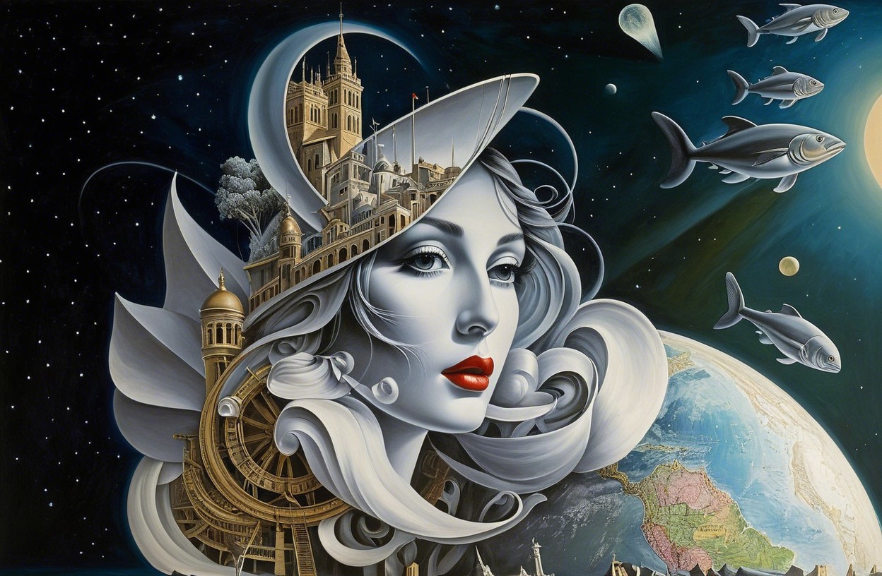 Surreal Portrait of Woman with Cosmic Architecture