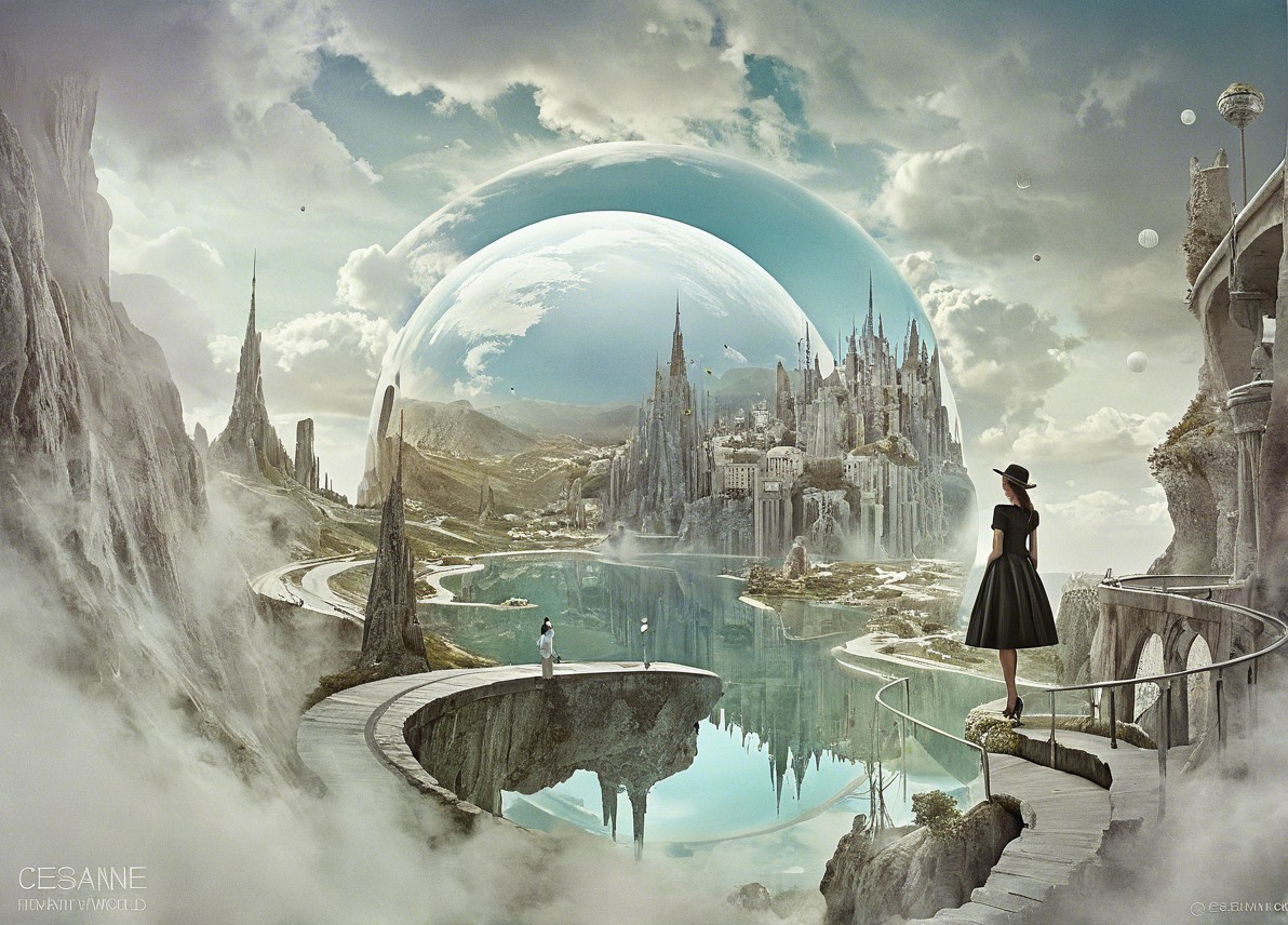 Surreal Landscape with Majestic City and Ethereal Cliffs