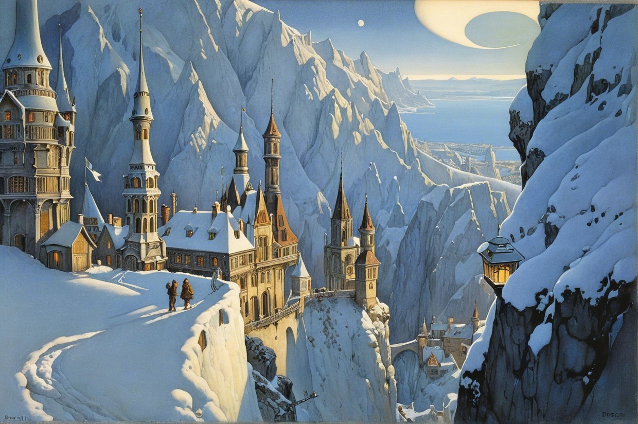 Majestic Castle in a Snowy Winter Landscape