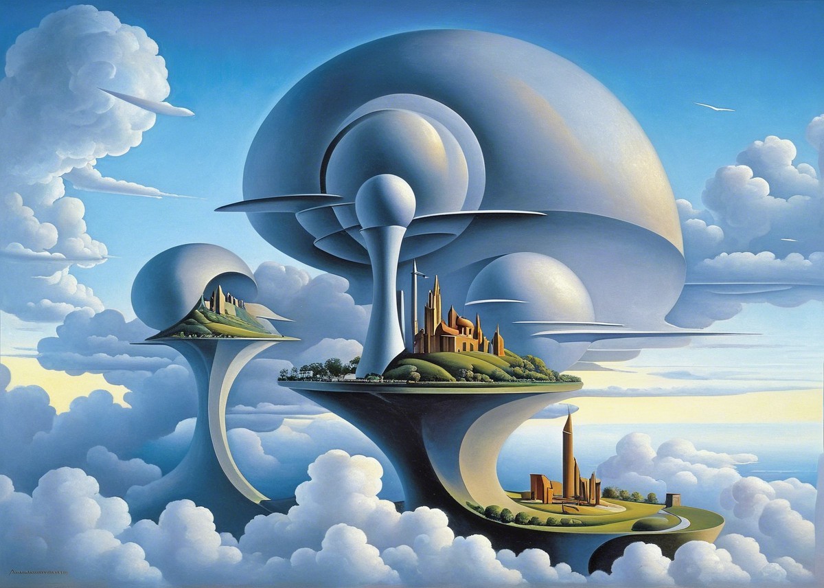 Surreal Landscape with Floating Islands and Castles