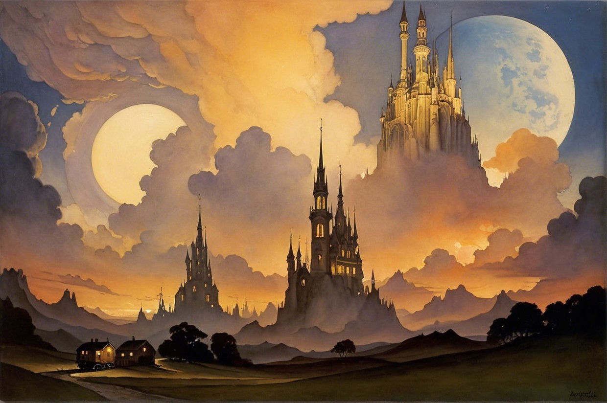Majestic Castles in a Fantastical Landscape Scene