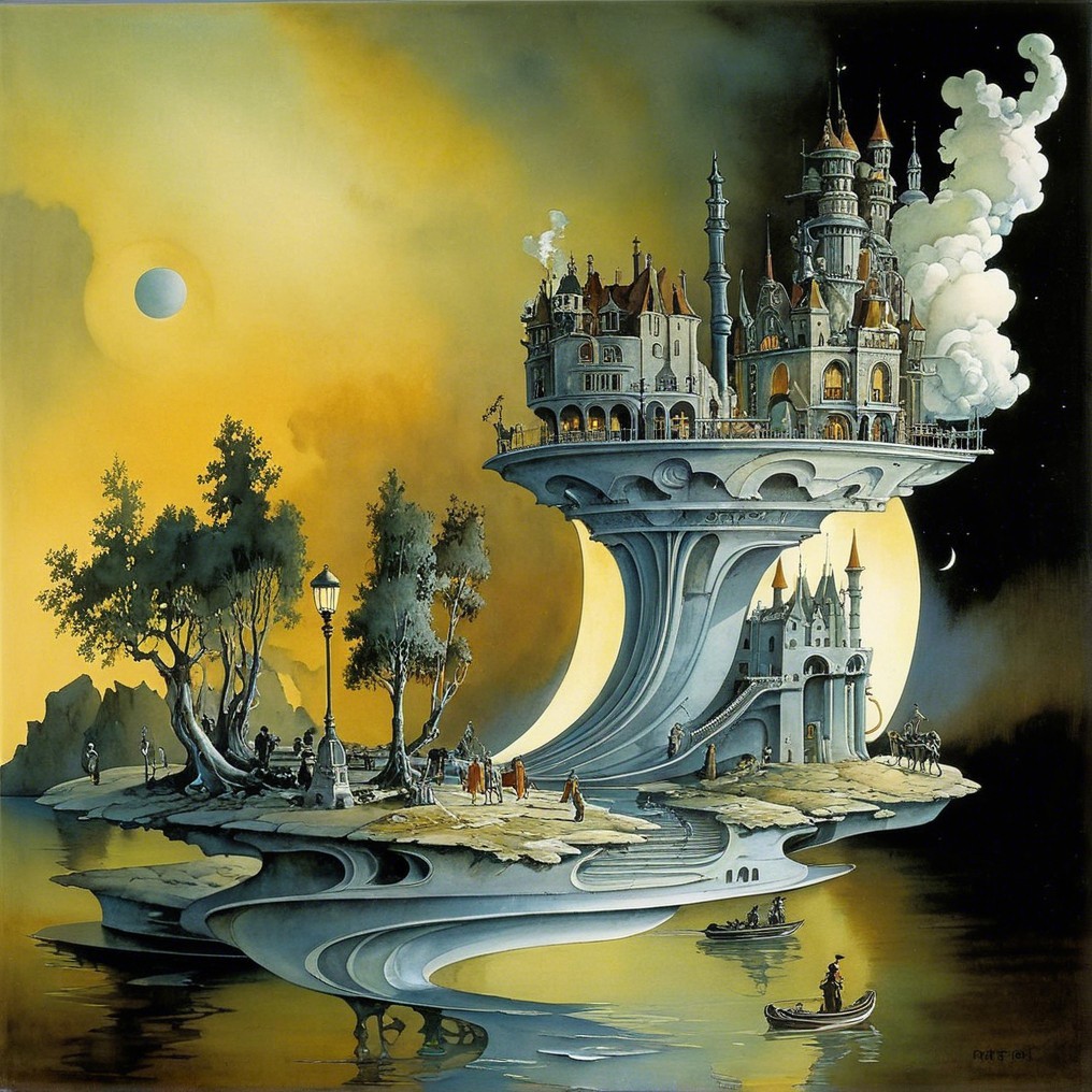 Surreal Landscape with Floating Island and Castle