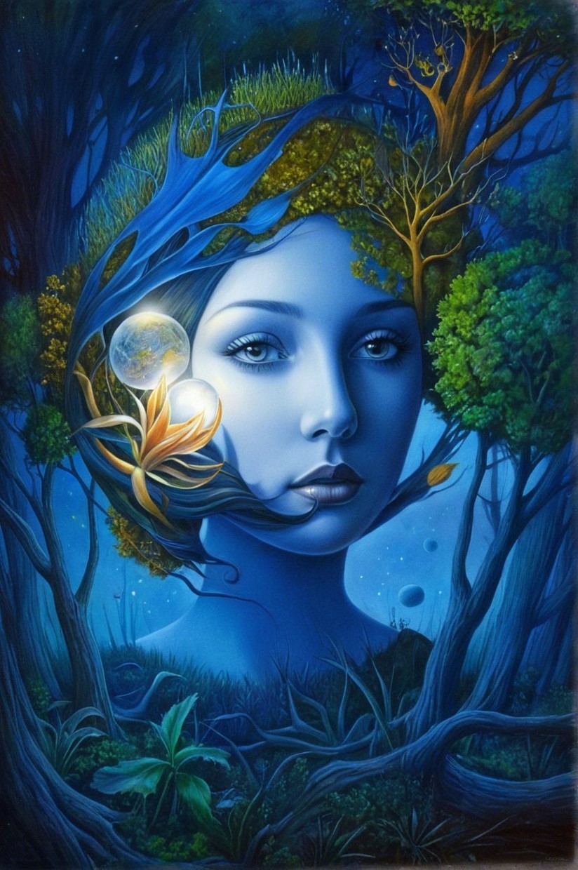 Surreal Portrait of a Woman with Nature Elements