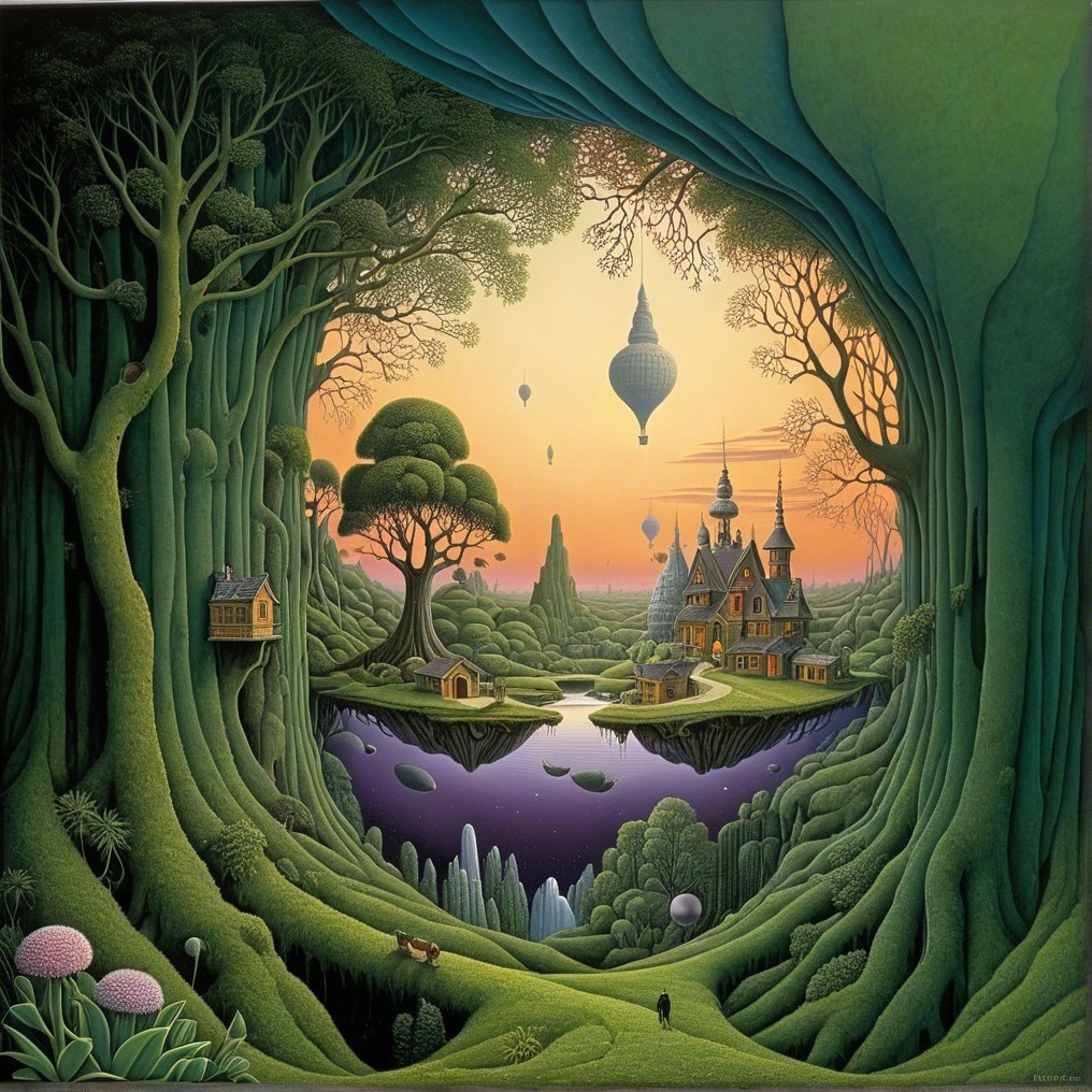 Magical Landscape with Floating Islands and Balloons