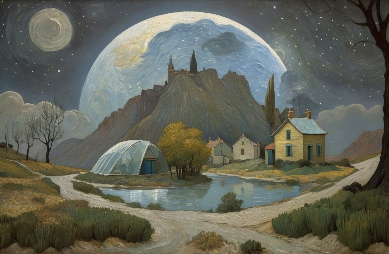 Serene Night Landscape with Moon and Castle View