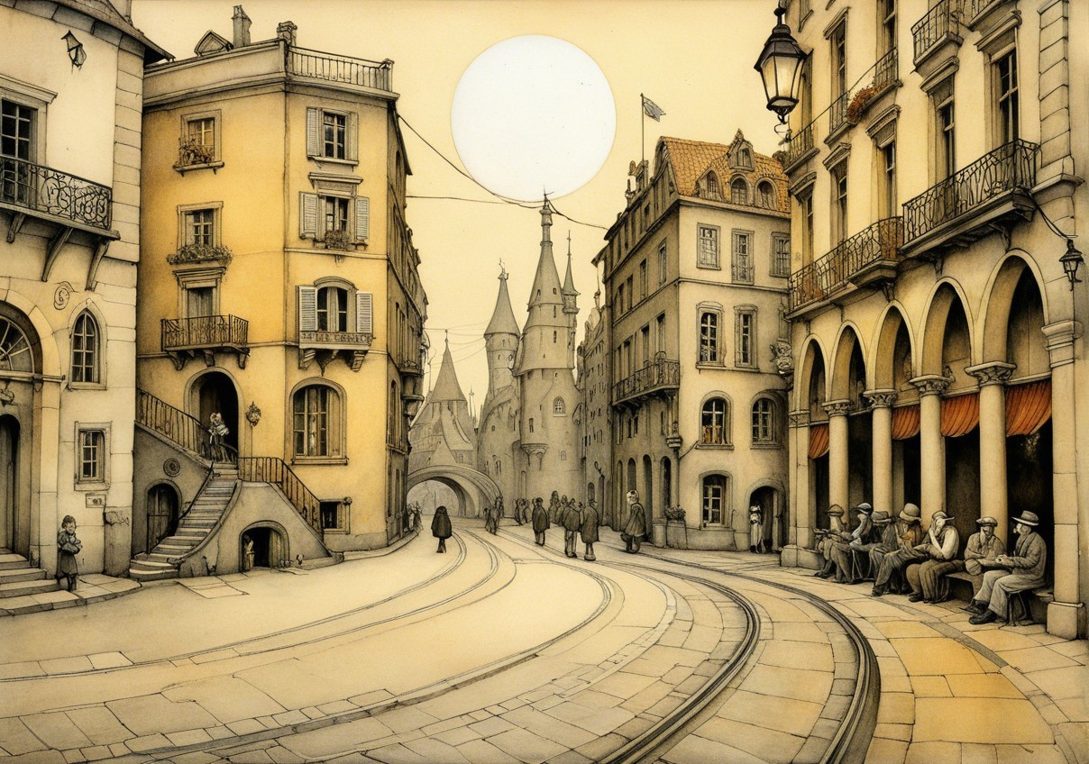 Charming Old-World Street Scene with Castle View