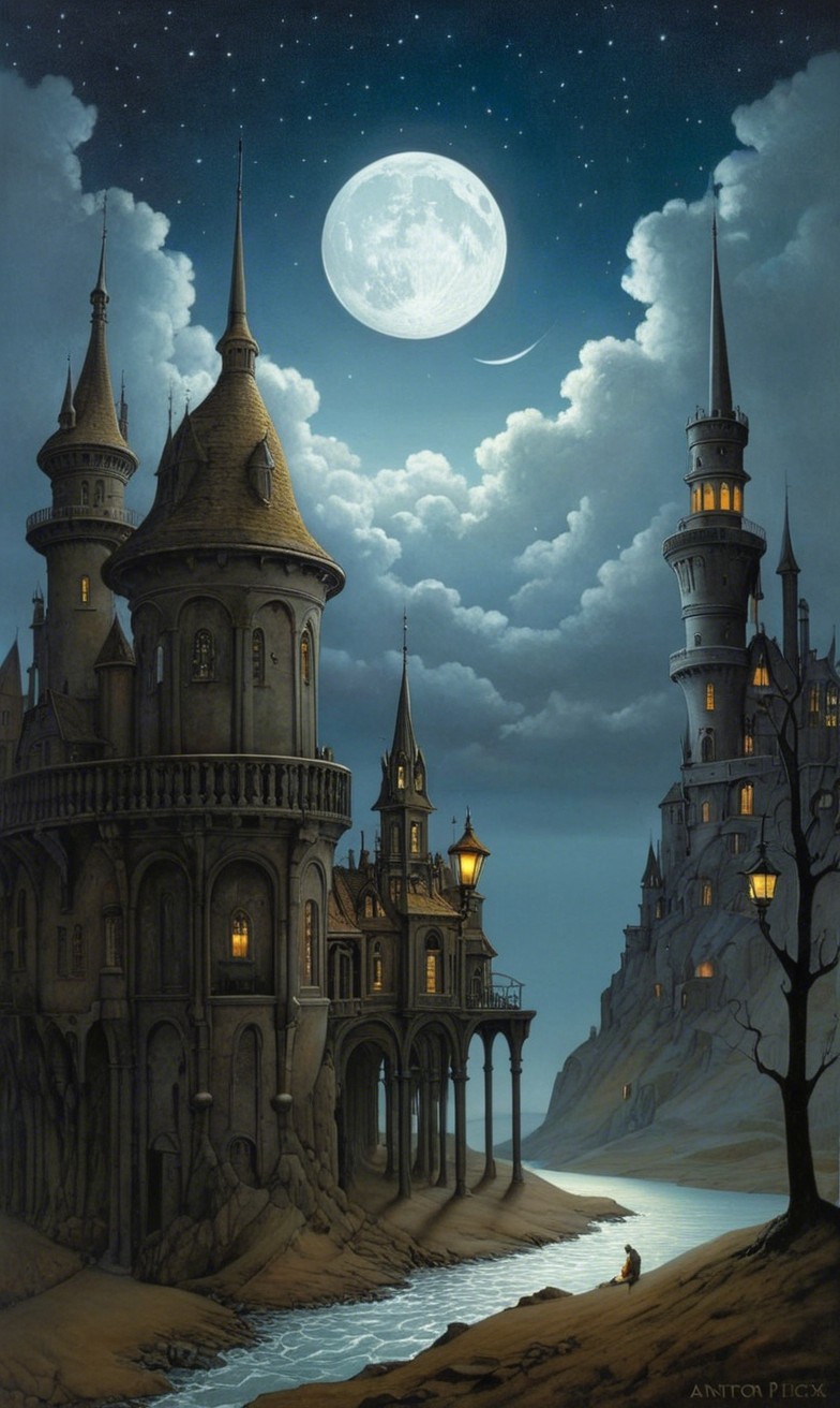 Enchanting Castle in a Mystical Moonlit Landscape