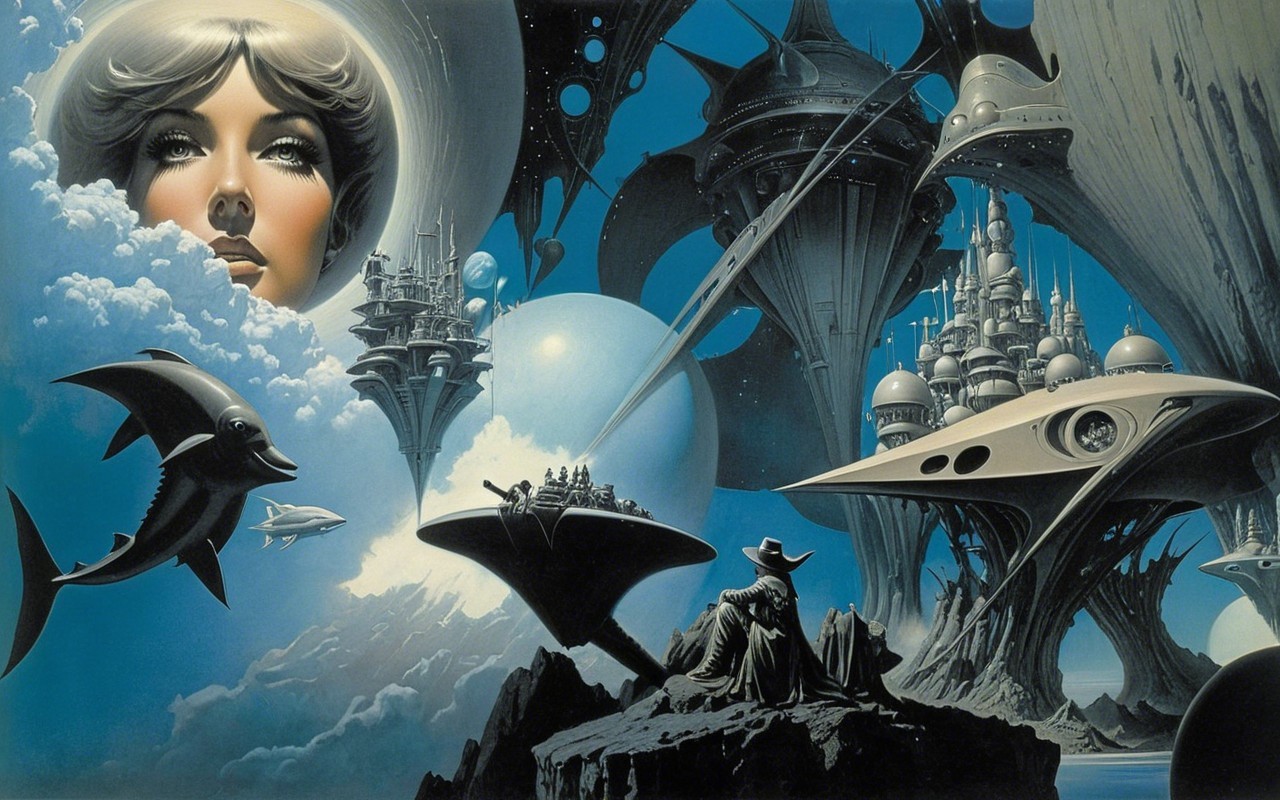 Surreal Sci-Fi Landscape with Celestial Woman's Face