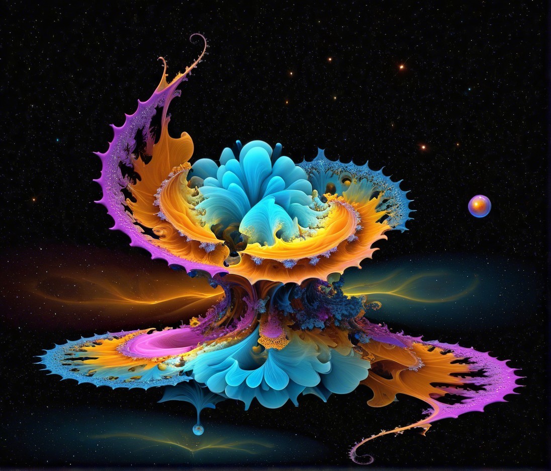 Vibrant Abstract Fractal Design on Black Background