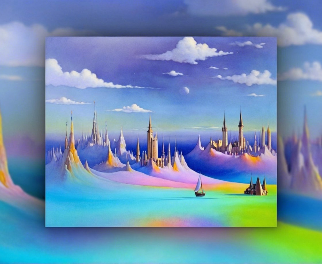 Dreamy Landscape with Ethereal Mountains and Castles
