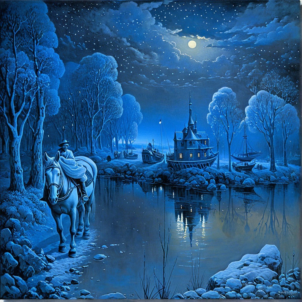Moonlit Landscape with River and Solitary Rider