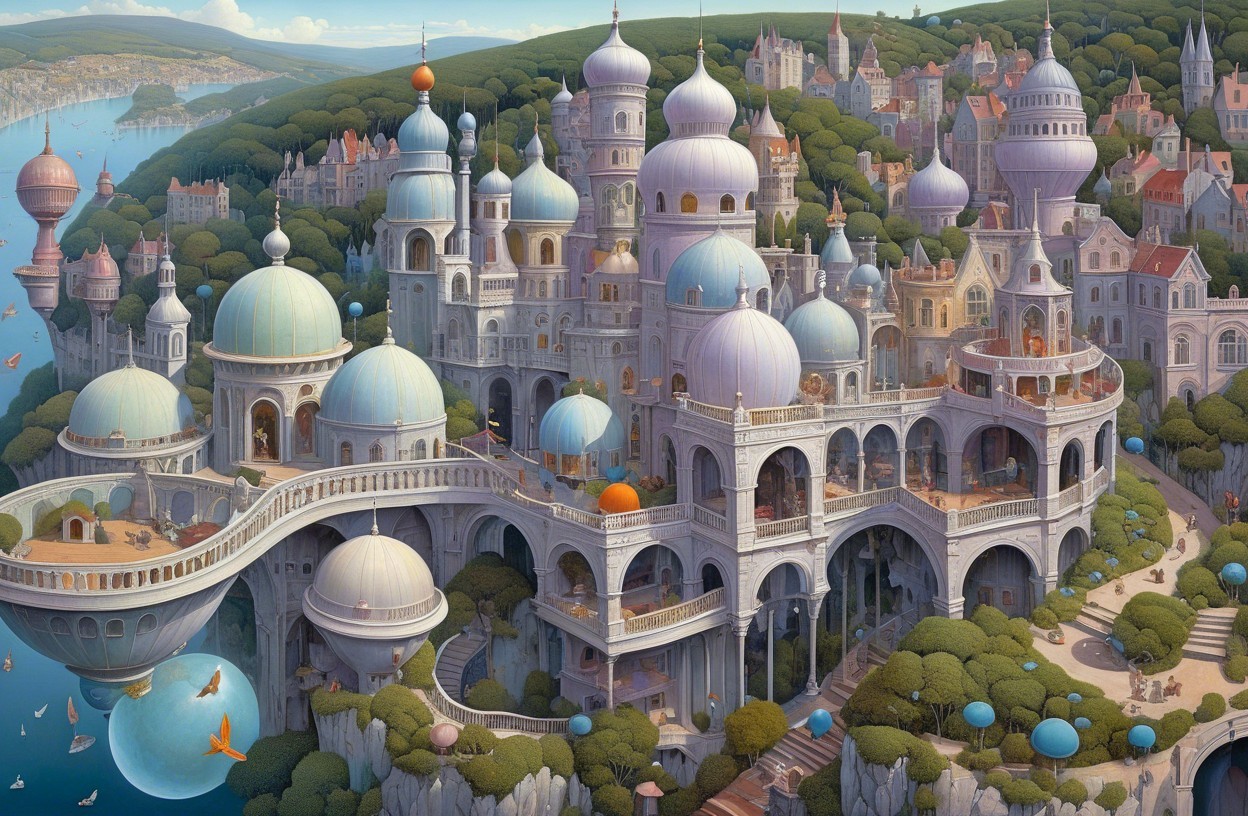 Whimsical Cityscape with Multi-Domed Architecture
