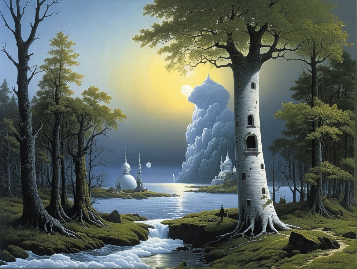 Serene Otherworldly Landscape with Ethereal Features