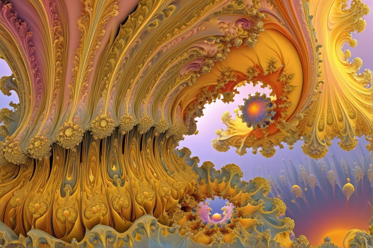 Vibrant Fractal Design with Swirling Patterns and Colors