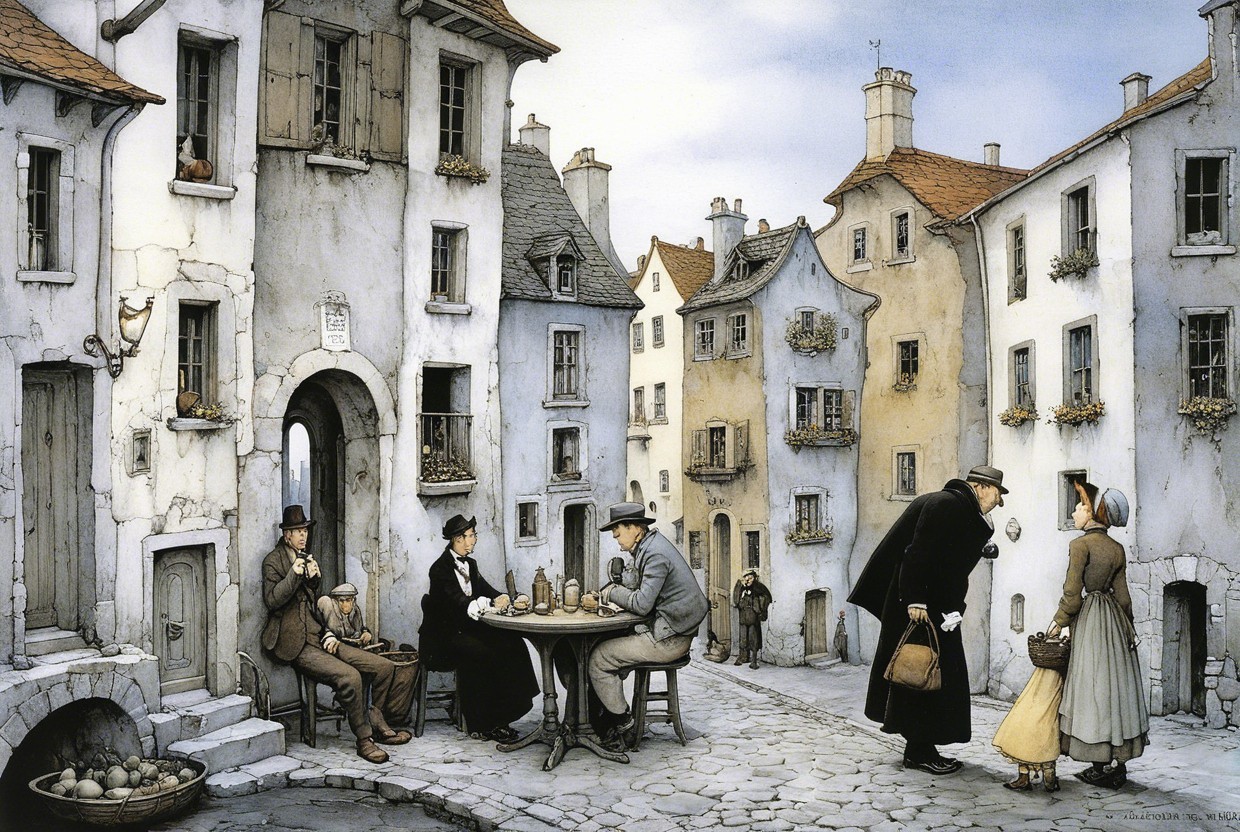 Quaint Cobblestone Street in a Historic Small Town