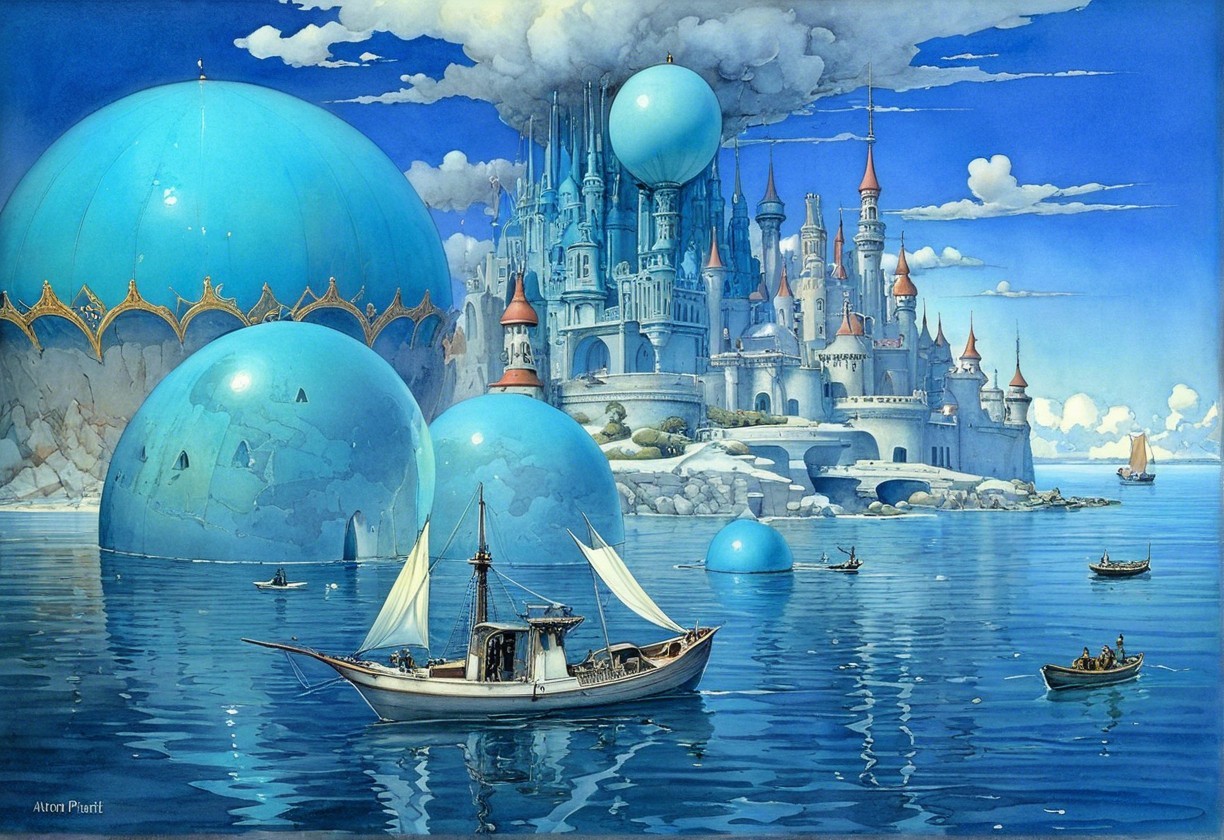 Fantastical Landscape with Castle and Blue Spheres