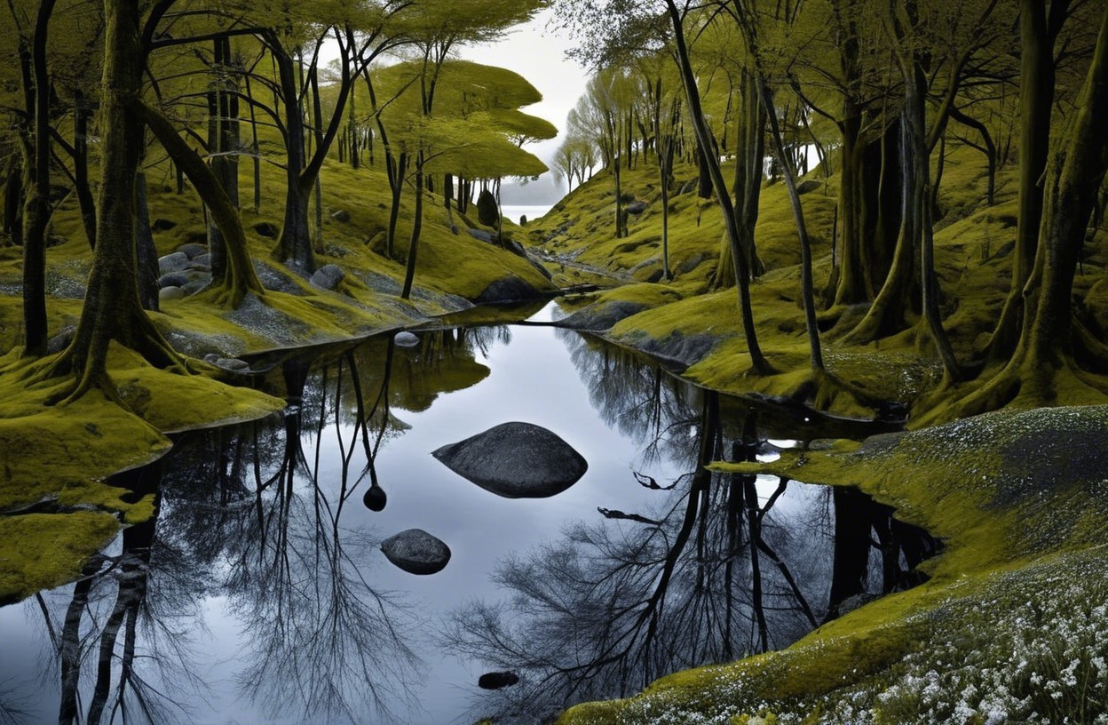 Tranquil Forest Landscape with Reflective Pond