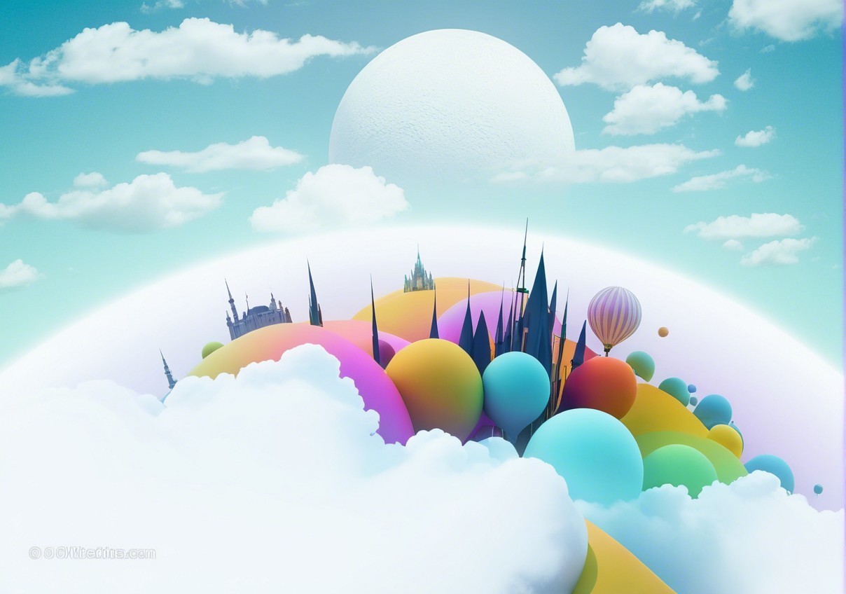 Surreal Landscape with Colorful Oversized Spheres