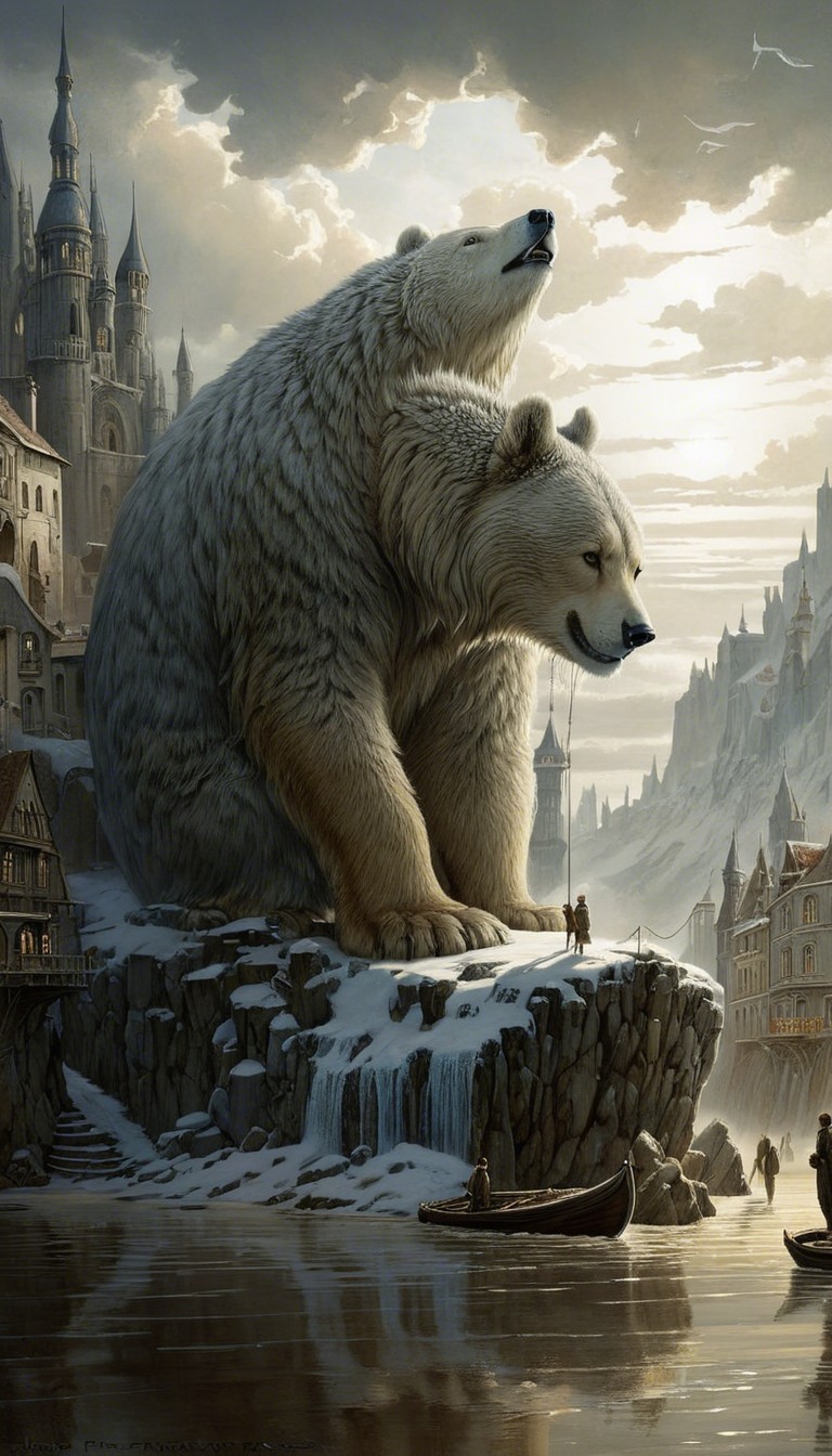 Colossal Polar Bears in a Surreal Landscape Setting