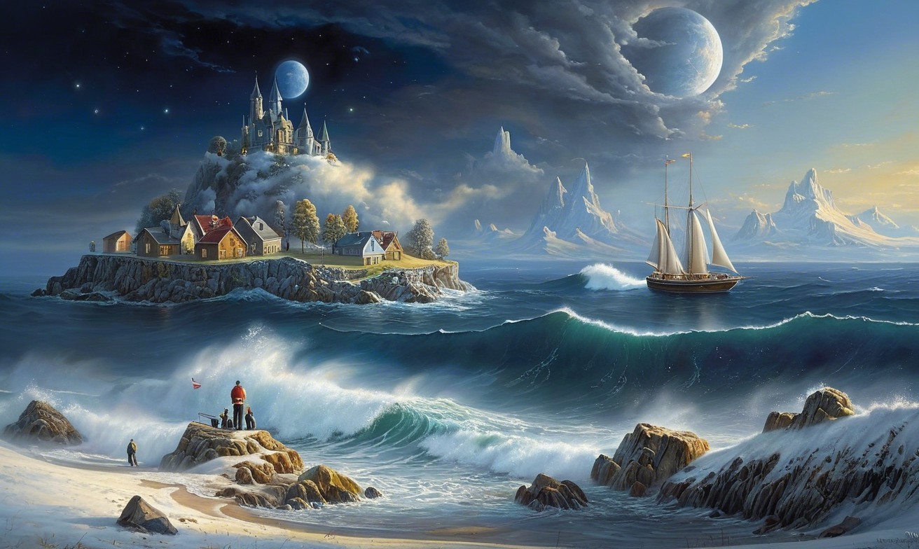 Vibrant Village and Majestic Castle Landscape Scene