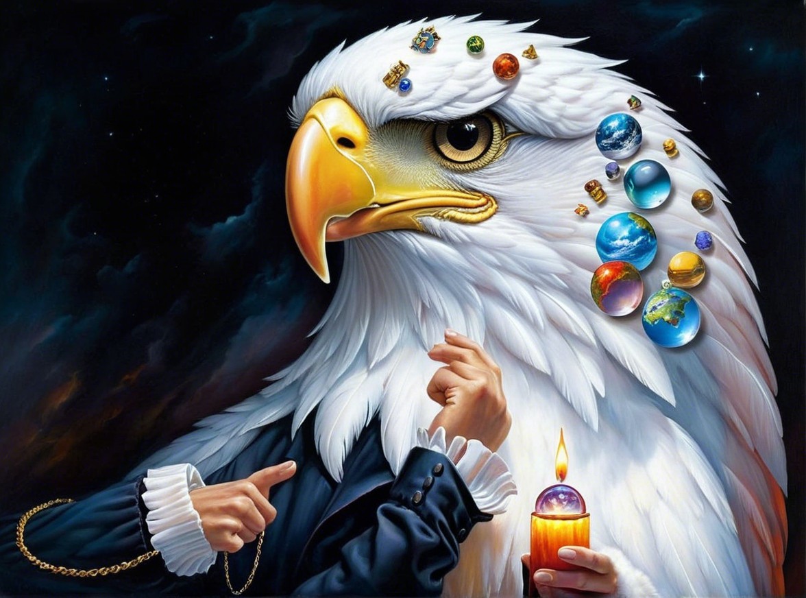 Majestic Eagle with Celestial Feathers in Starry Scene