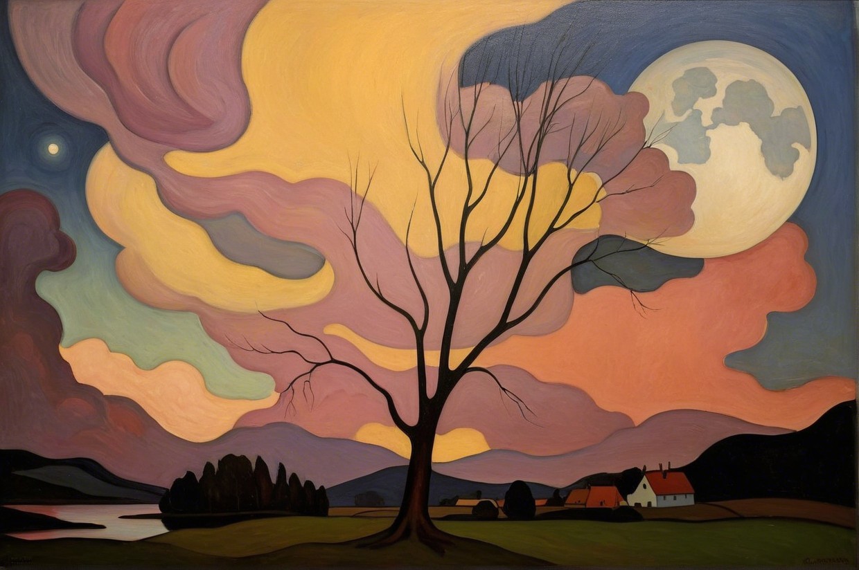 Serene landscape with solitary tree and vibrant sky