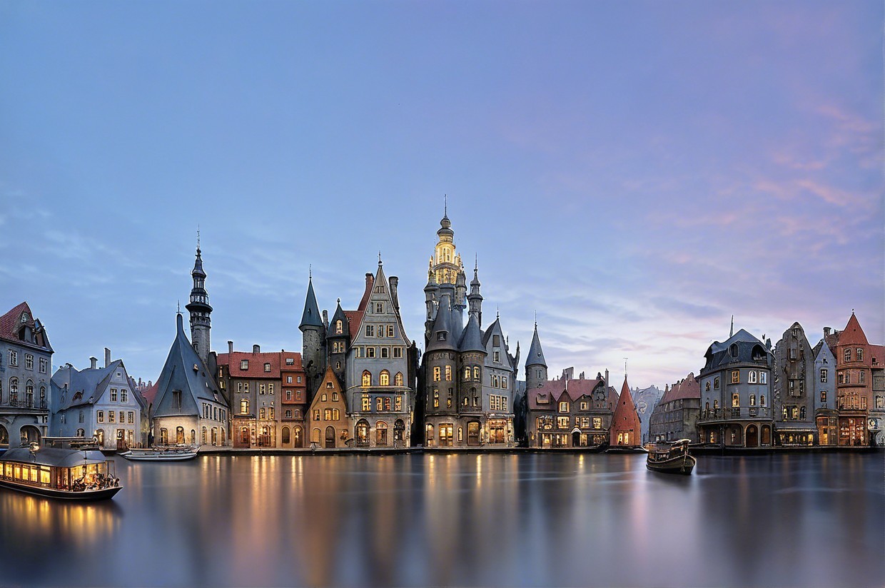 Waterfront Scene with Diverse Architectural Styles