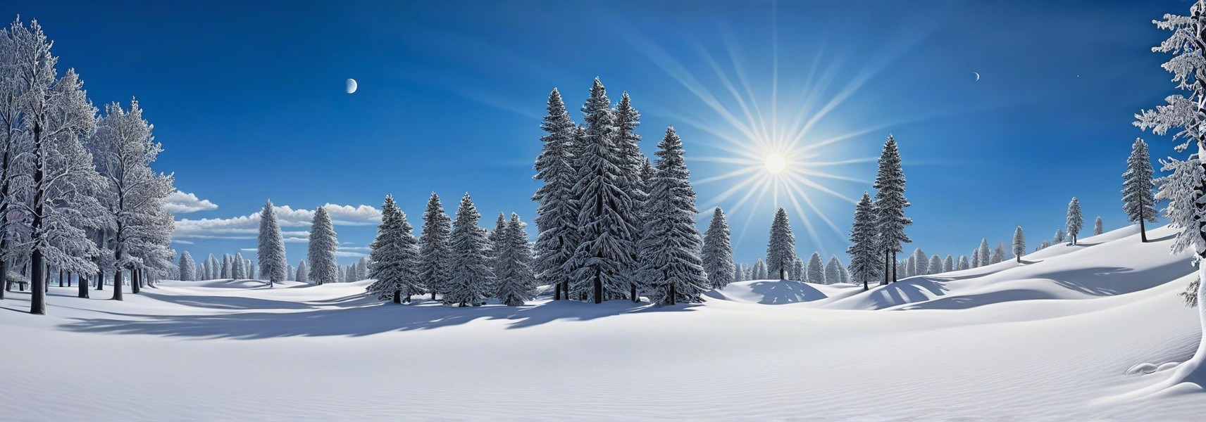 Winter Landscape with Snow-Covered Trees and Blue Sky