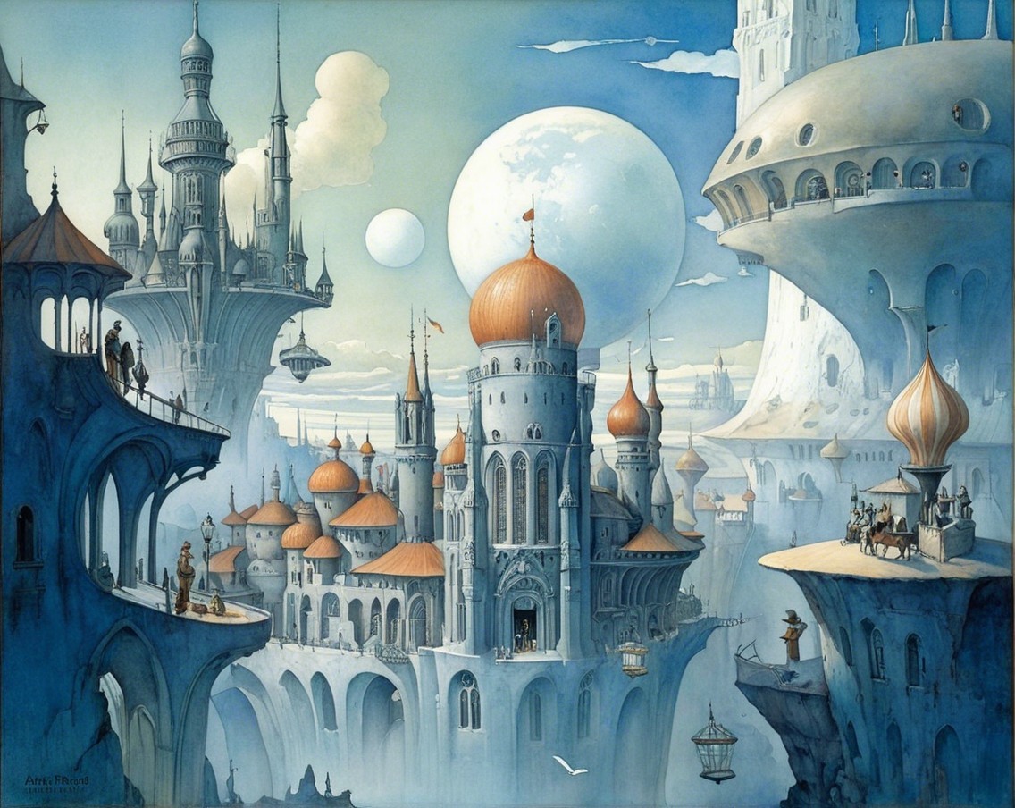 Fantastical cityscape with majestic towers and domes