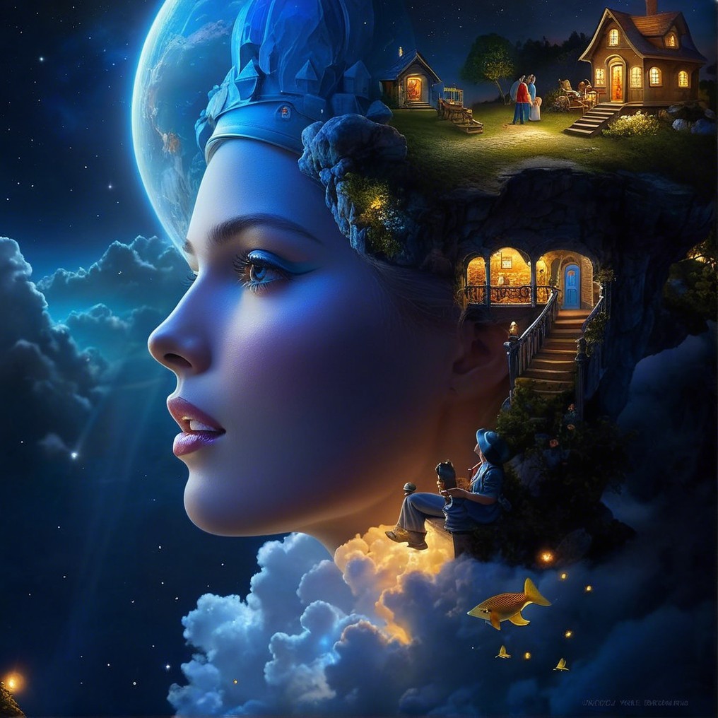 Surreal Portrait of a Woman with Dreamlike Landscape
