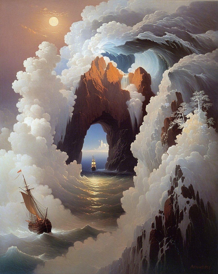 Majestic Seascape with Cliffs and Moonlit Waters