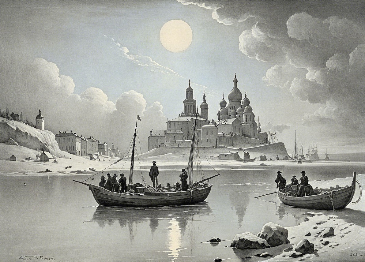 Moonlit River Landscape with Church Silhouette