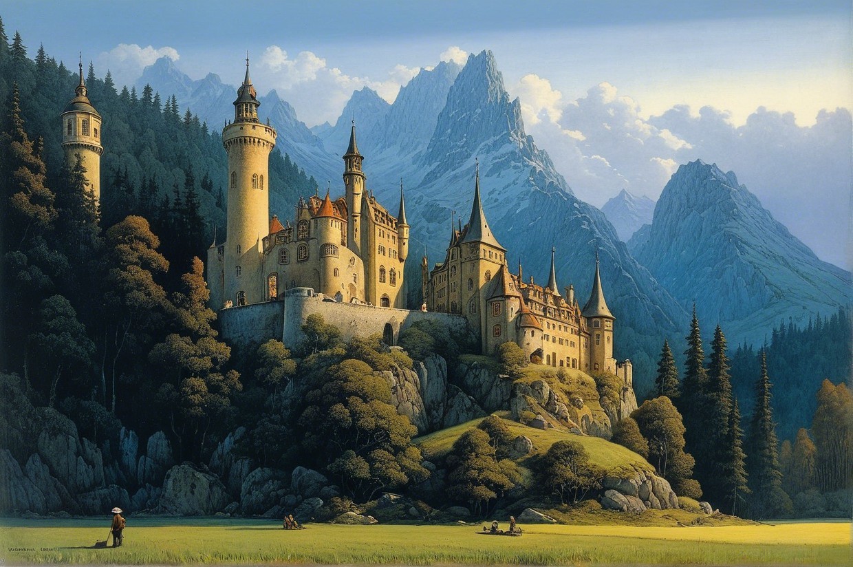 Majestic Castle on Cliffs with Sunset Reflection