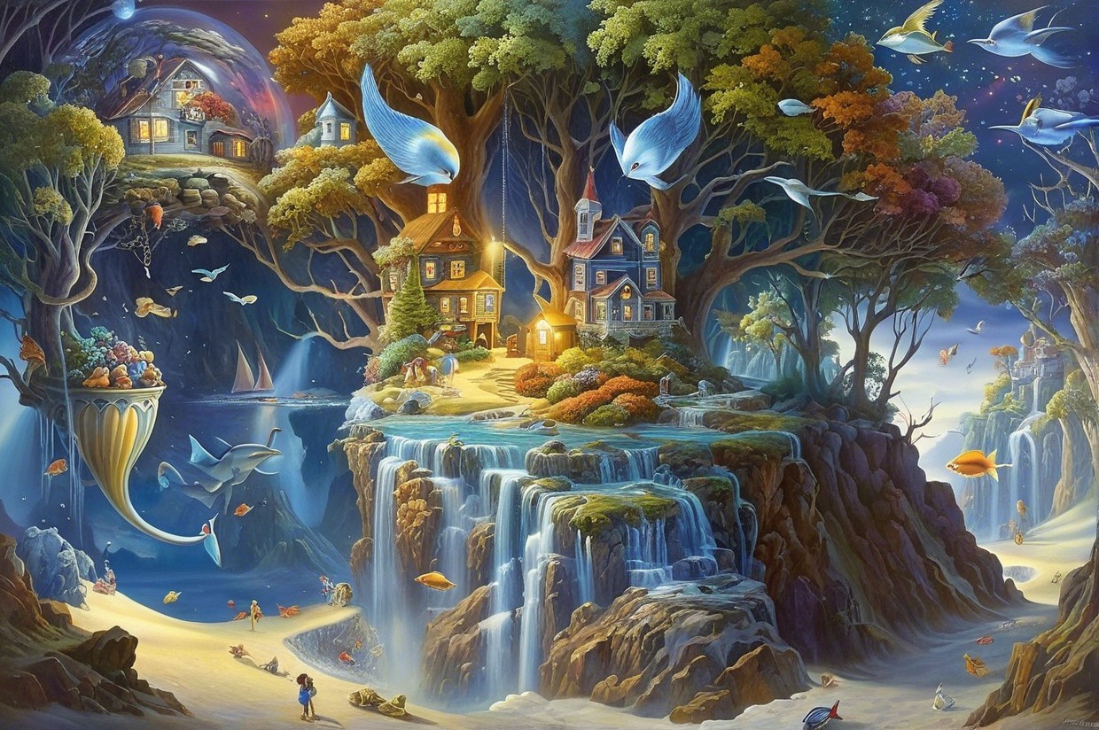 Vibrant Fantasy Landscape with Whimsical Elements