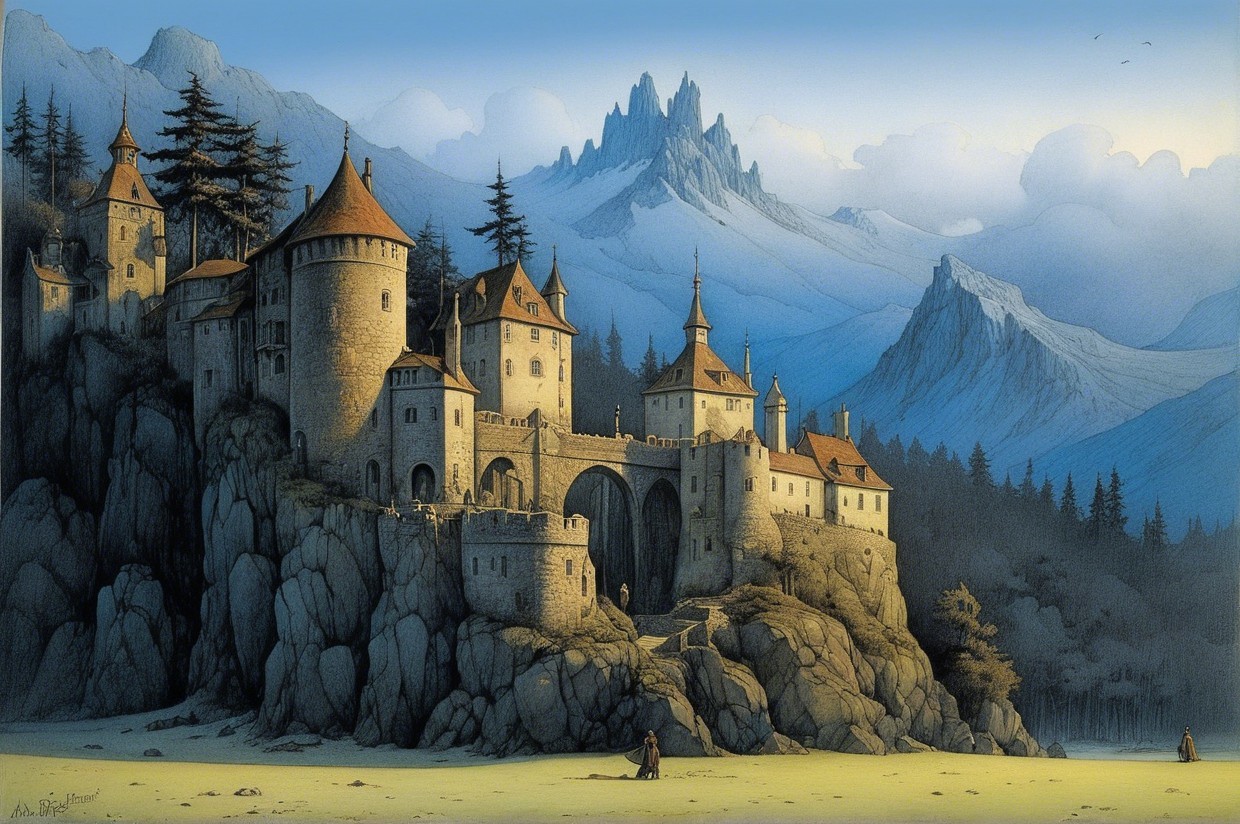 Castle on Rocky Terrain Surrounded by Dark Trees