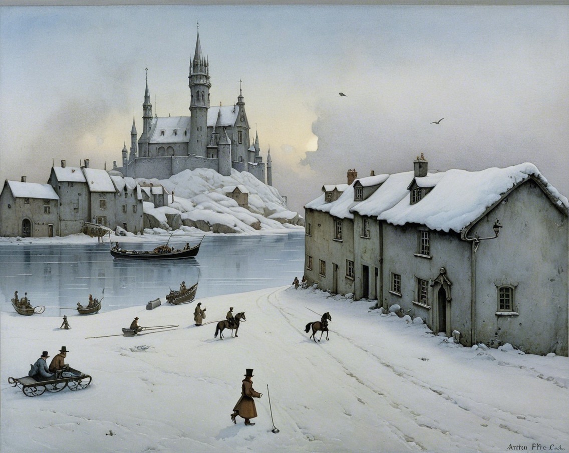 Winter Landscape with Castle and Frozen Lake Activities