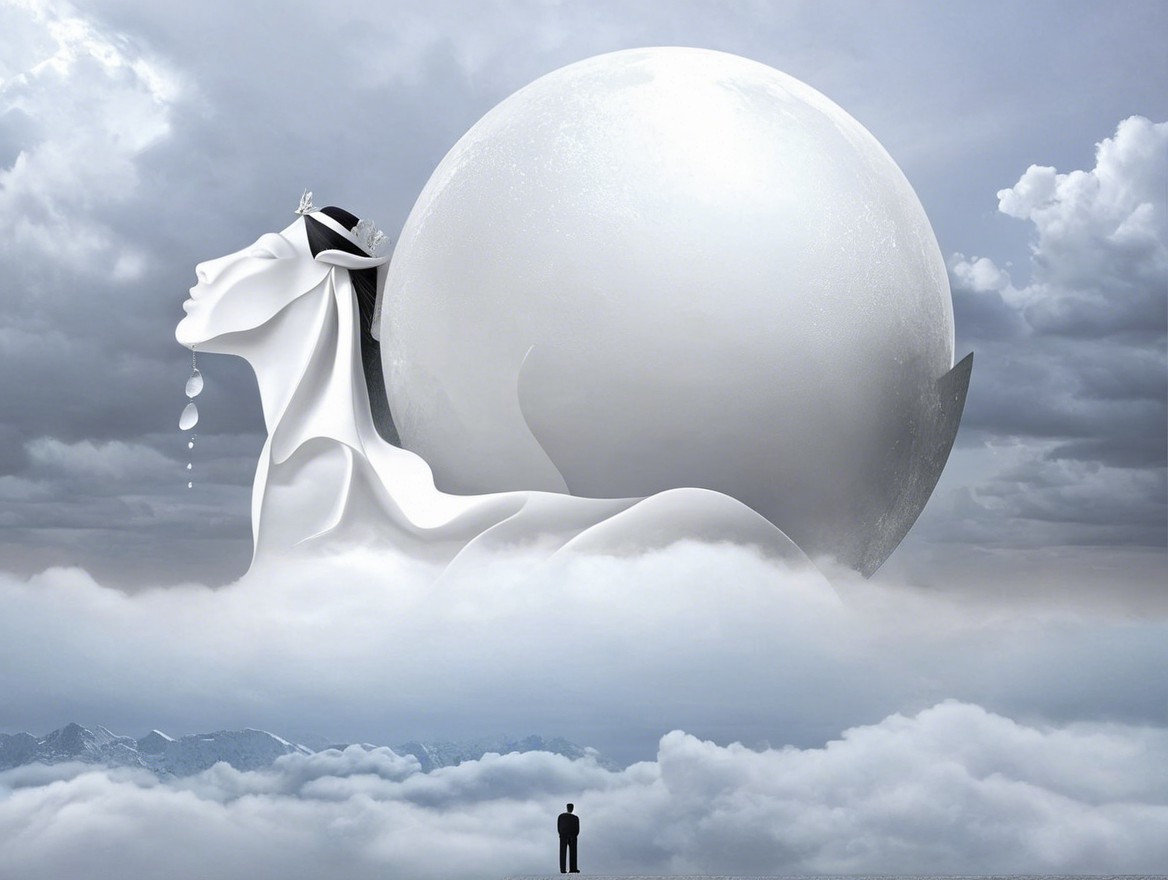 Surreal Landscape with Ethereal Woman and Spherical Object