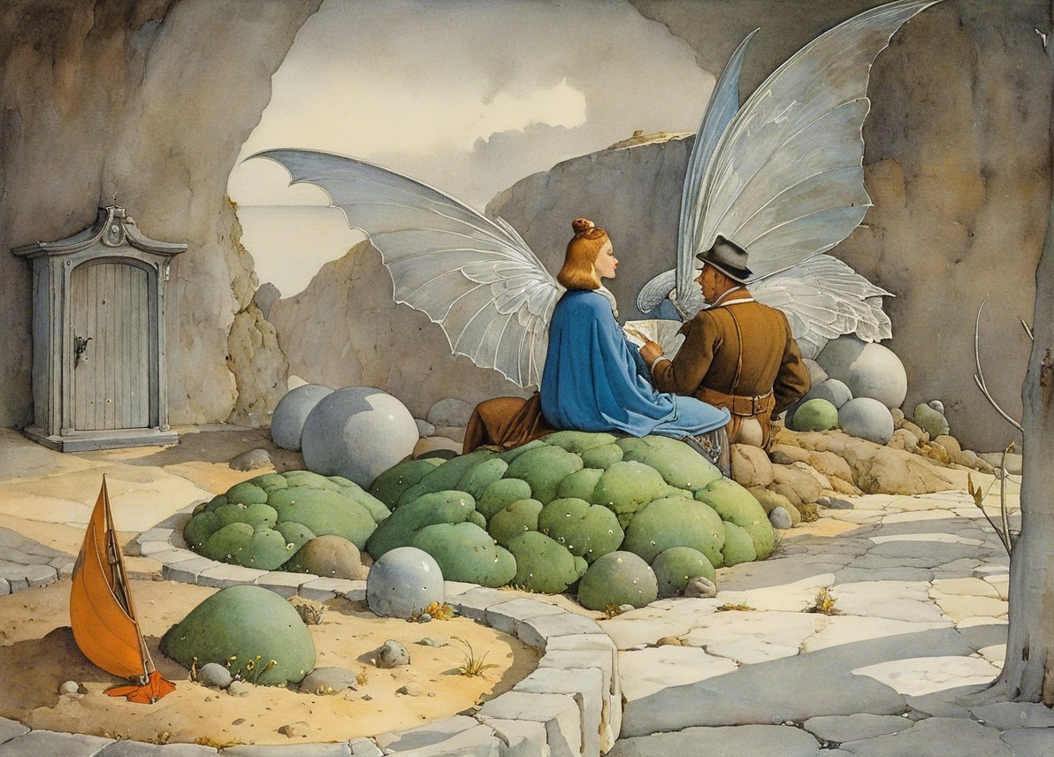 Couple in Enchanted Setting with Butterfly Wings