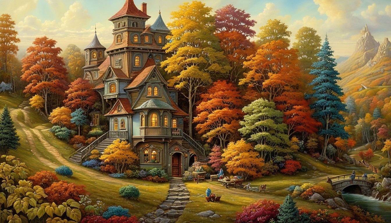 Victorian House in Vibrant Autumn Landscape