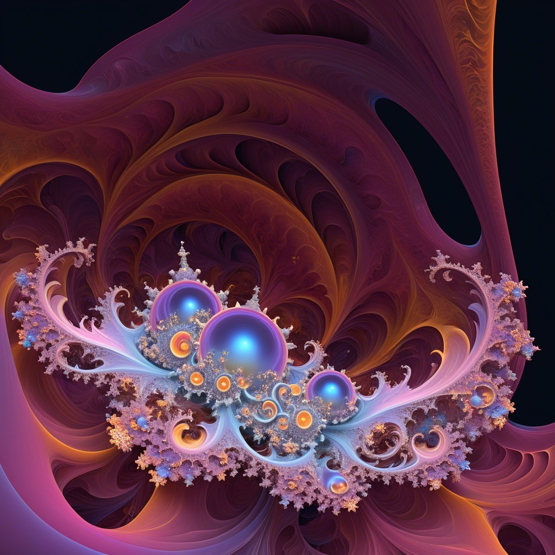 Ornate Fractal Design with Iridescent Spheres and Patterns