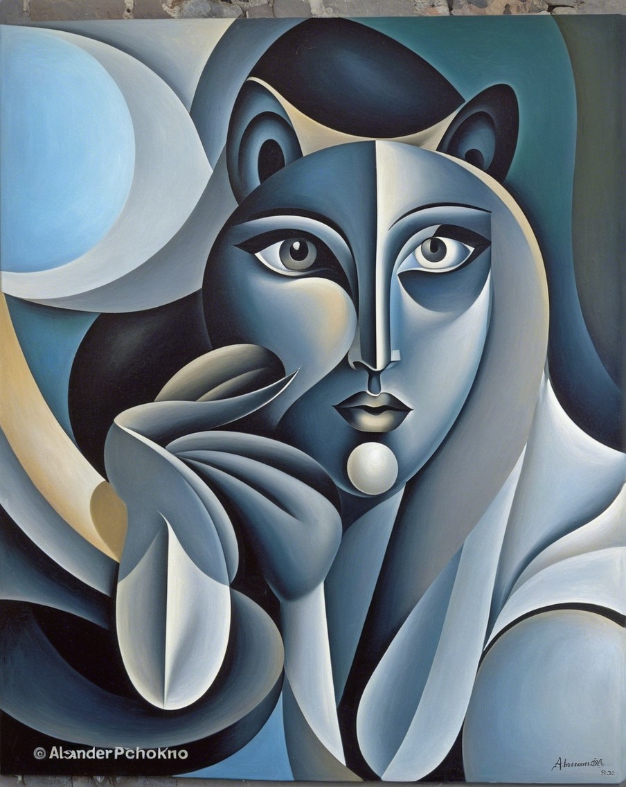 Stylized Portrait of a Thoughtful Woman in Blue Tones