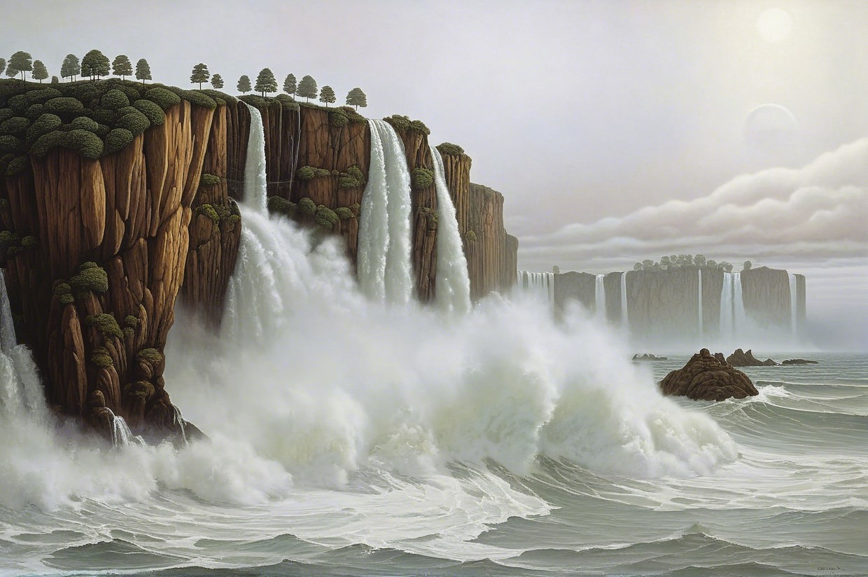 Dramatic Coastal Landscape with Waterfalls and Cliffs