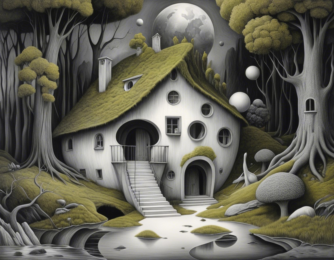 Whimsical House by Waterway in Dreamlike Landscape
