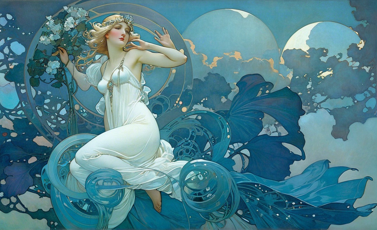 Serene Woman in White Gown with Floral Crown