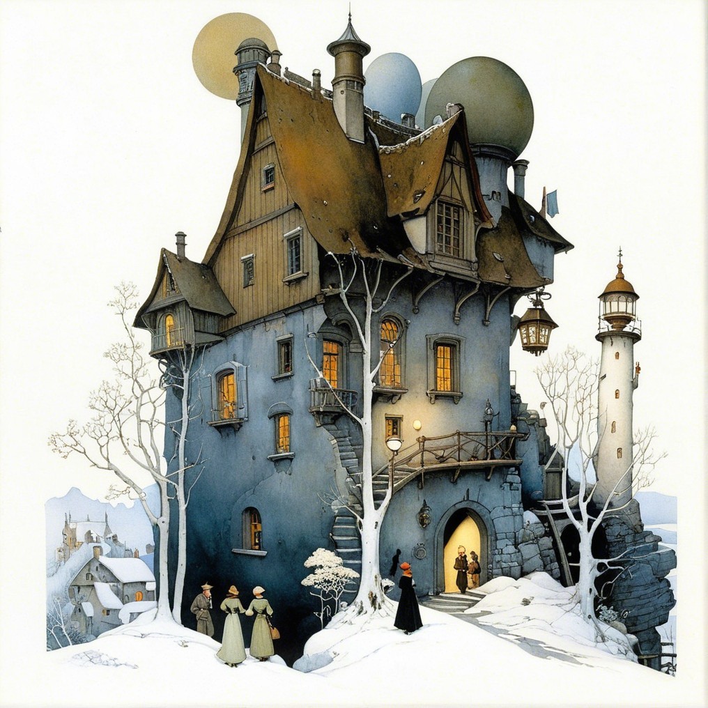 Whimsical Fairy-Tale House in Snowy Landscape