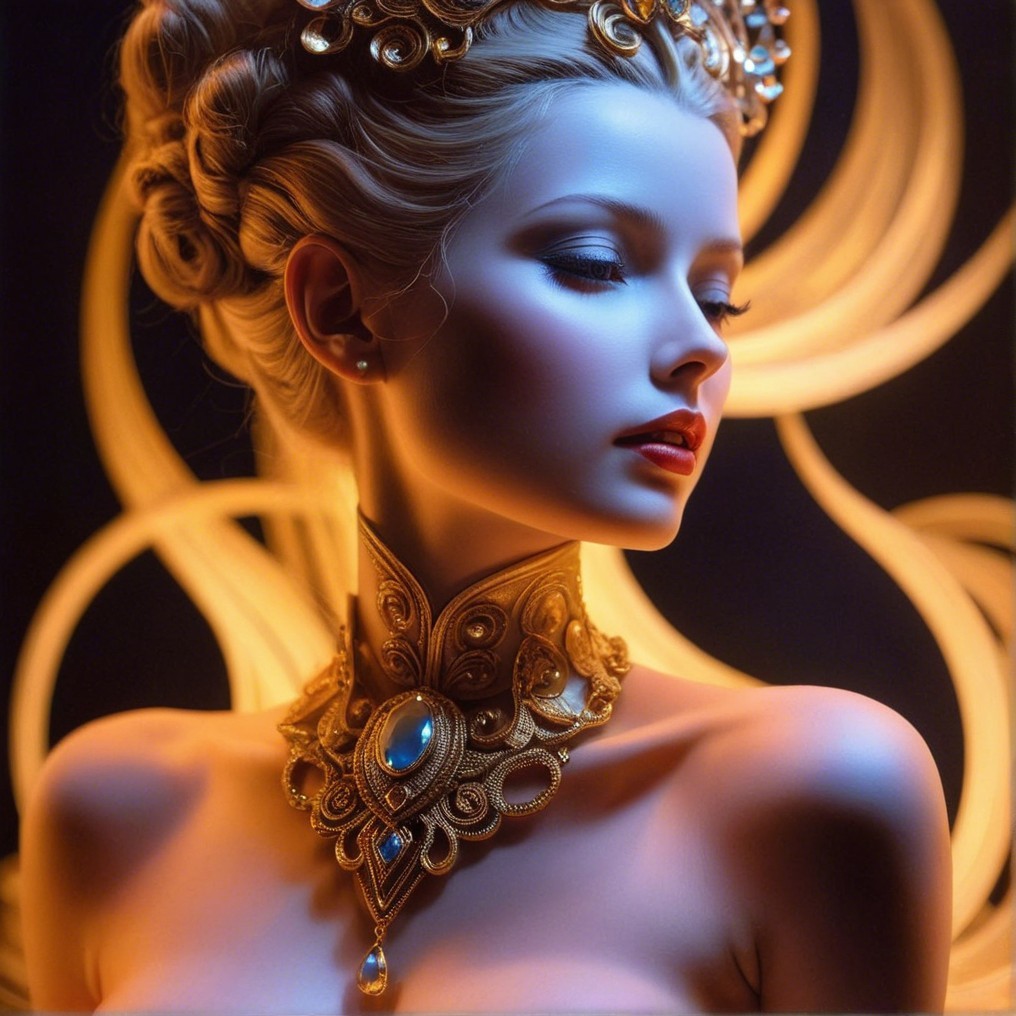 Ethereal Woman with Golden Hair and Ornate Jewelry