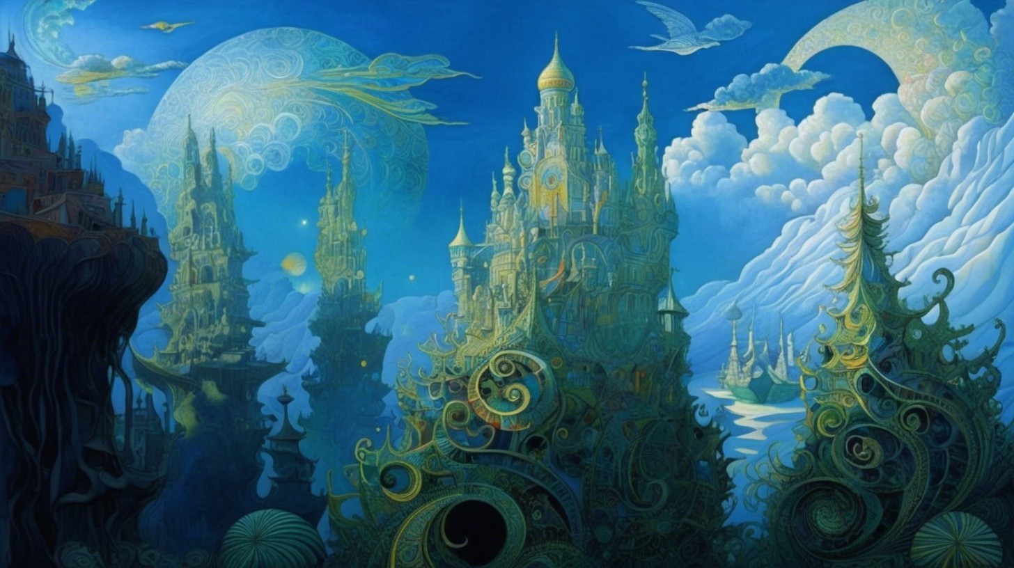 Fantastical Landscape with Castles and Celestial Bodies