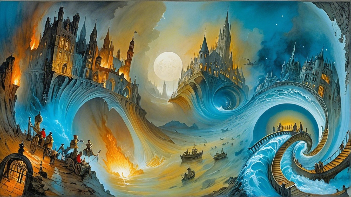 Fantastical Landscape with Castles and Contrasting Elements