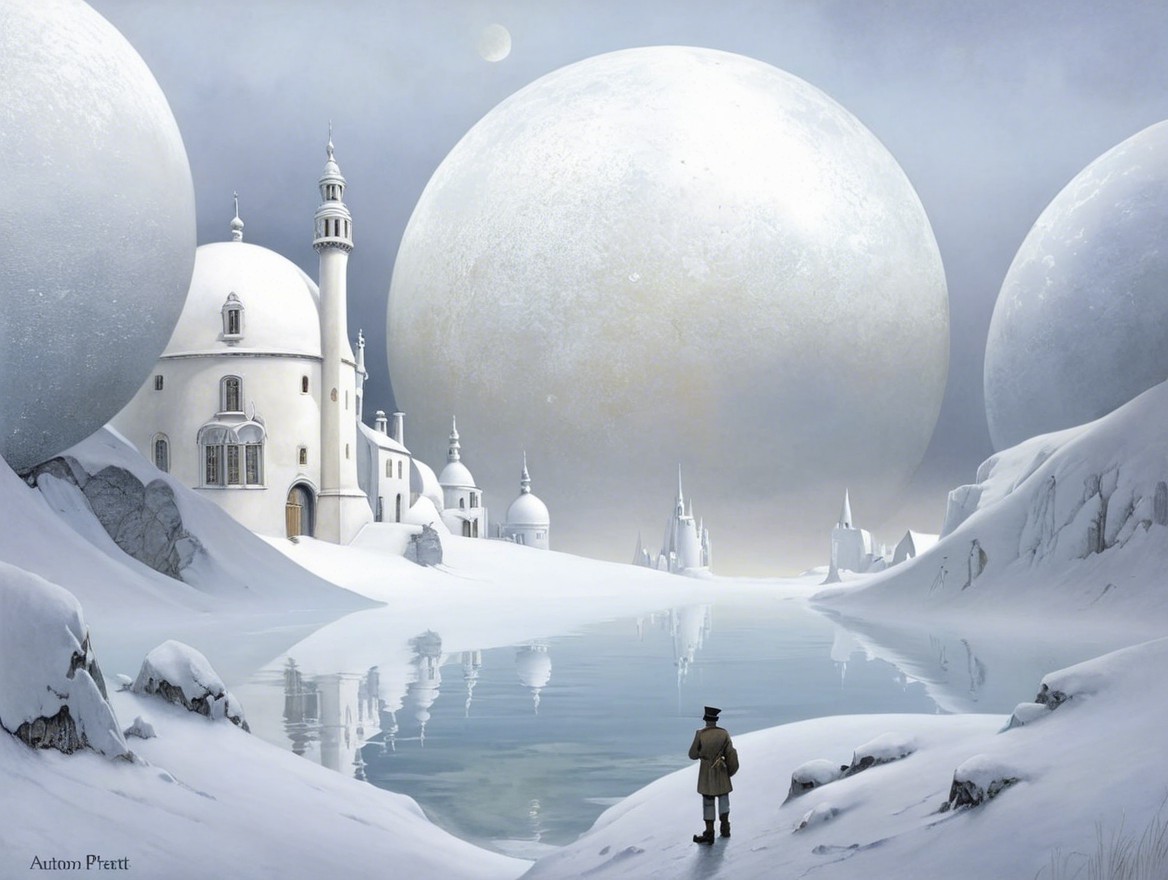 Surreal Winter Landscape with Castle and Military Figure