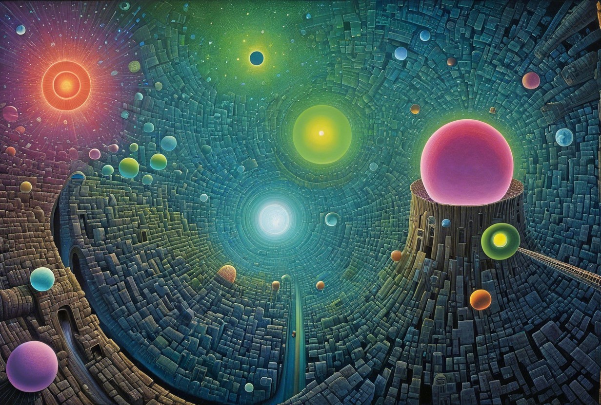 Swirling Cosmic Scene with Vibrant Orbs and Colors